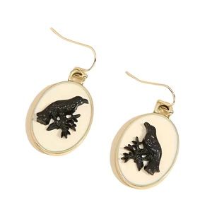Vintage Crow Design Cream and Black Drop Earrings